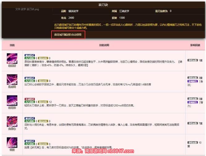烟雨江湖寂刀诀怎么获得 烟雨江湖寂刀诀获得方法